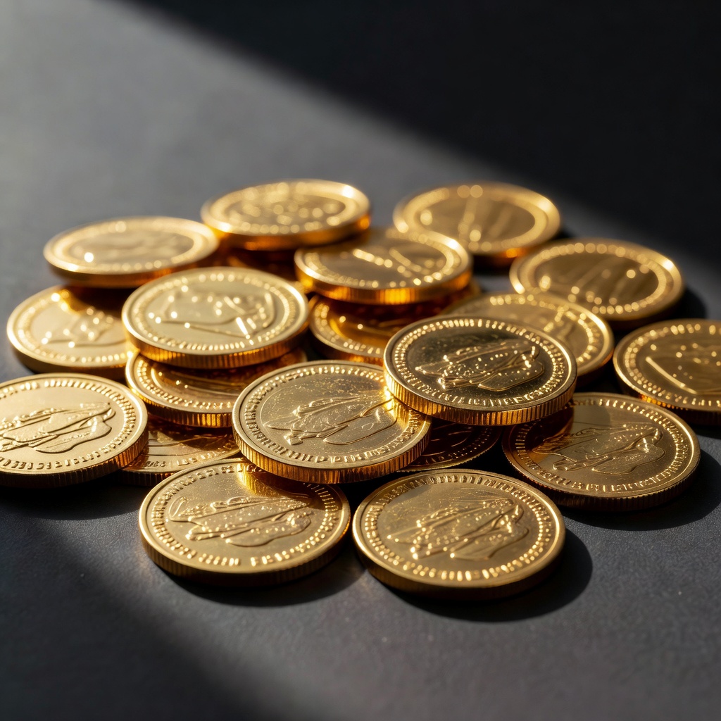 Realistic golden virtual coins with shiny textures