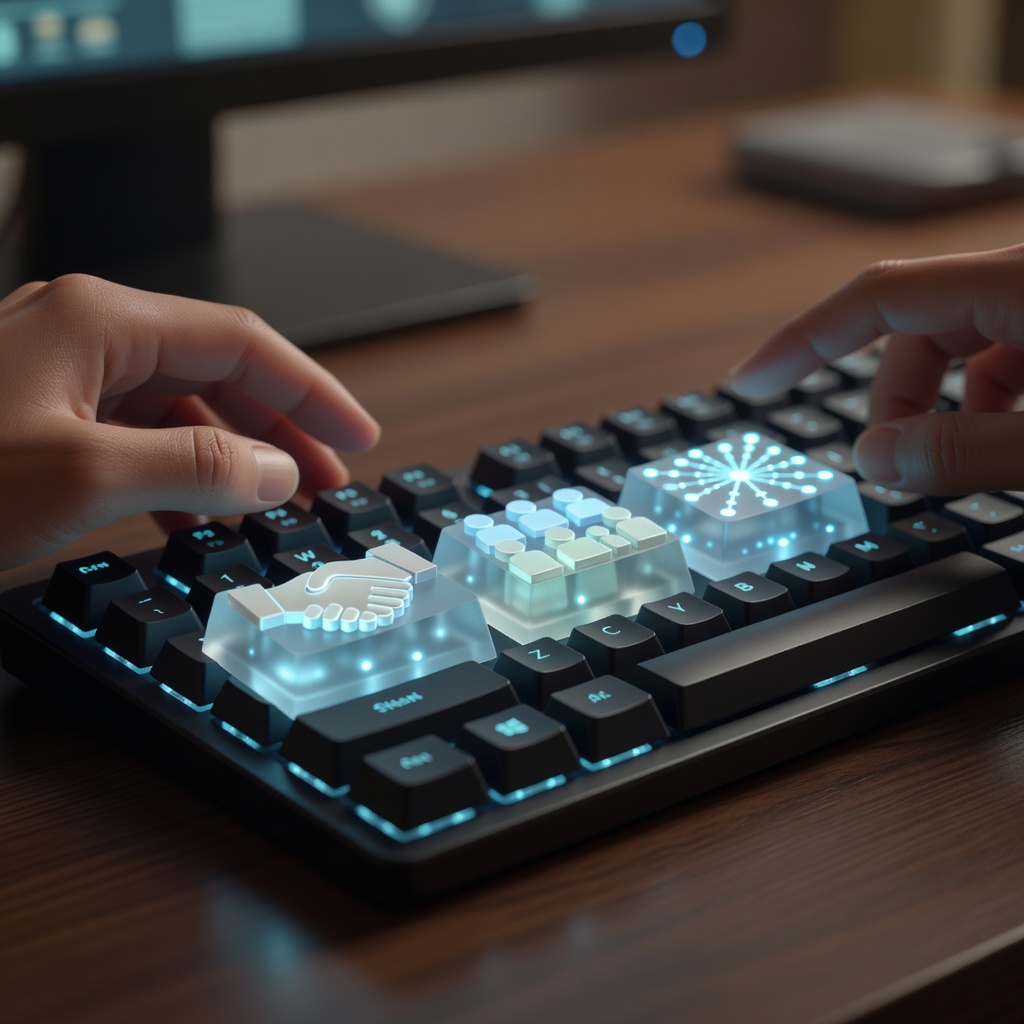 Realistic social interaction symbol glowing keyboard